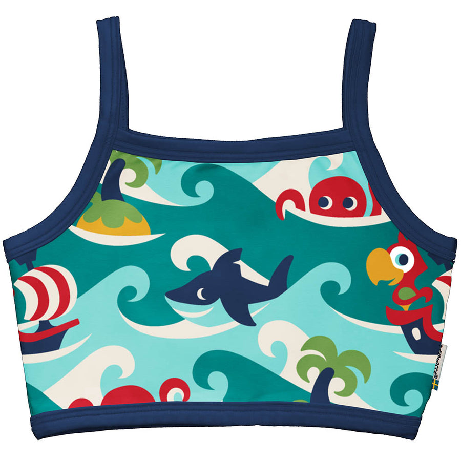 Maxomorra childrens tropical ocean swimming bikini top on a white background