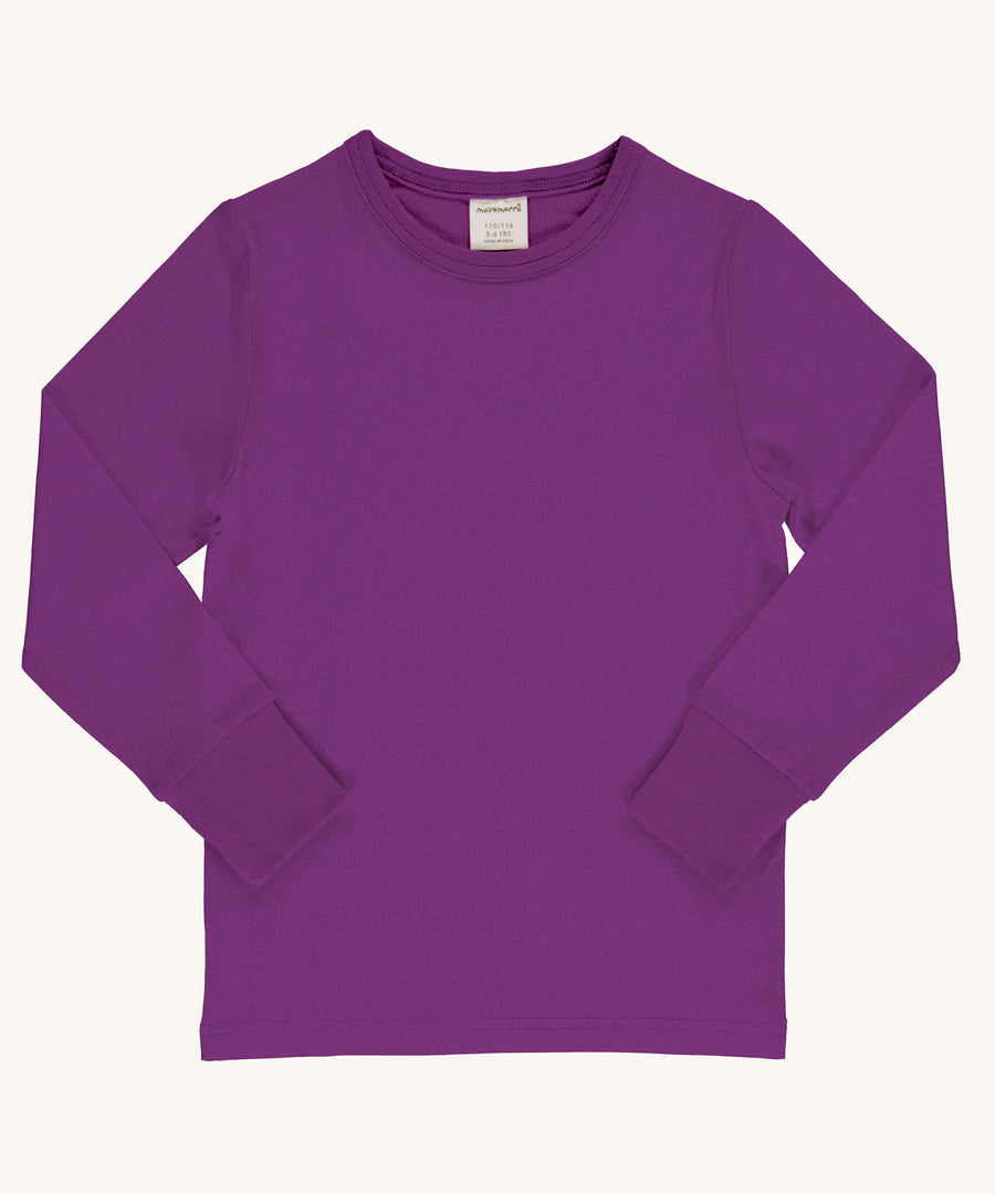 Maxomorra Solid Violet purple colour organic cotton Long Sleeve Top on a plain background. 