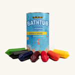 The Medenka beeswax washable bathtub crayons, with their recyclable cardboard packaging. 