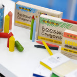 A display of the Medenka beeswax crayon and modelling clay range.