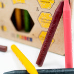 A closeup of the Medenka beeswax crayons, with no wrapper around the crayons for a sensory experience.