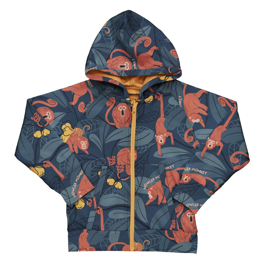 Meyadey kid's organic cotton zip hoodie in the Humorous Howler print on a white background