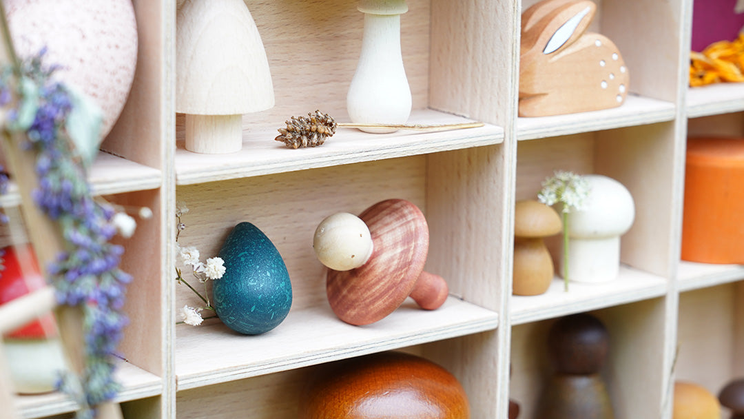 Shelf with Moon Picnic wooden eggs