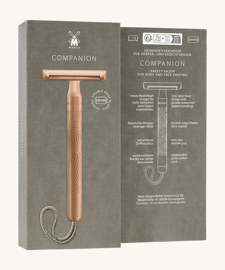 Cardboard packaging for the rose gold companion safety razor