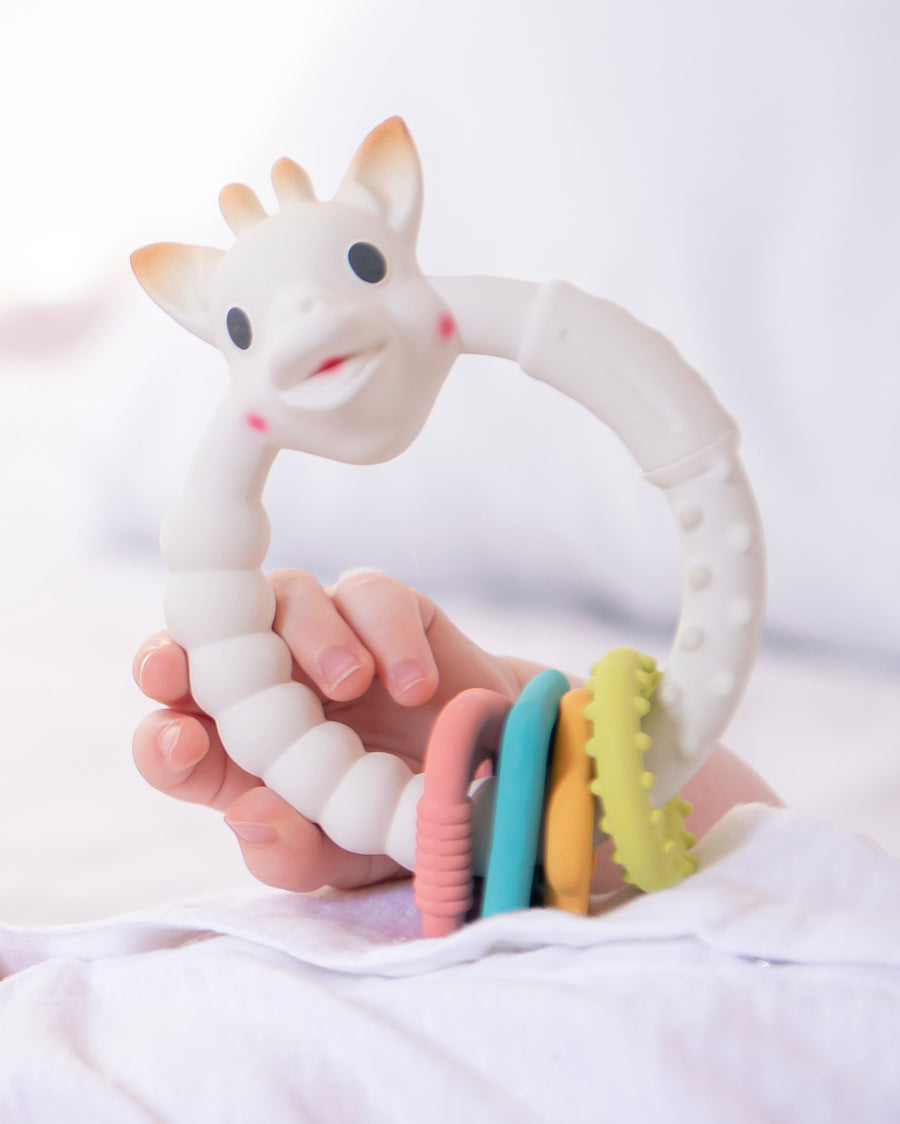  multi textured white teething ring