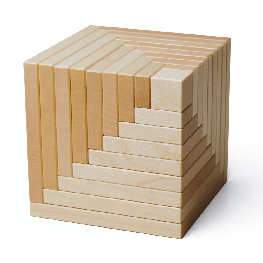 Naef Cella Stacking Cube - Natural Wood pictured on a plain background