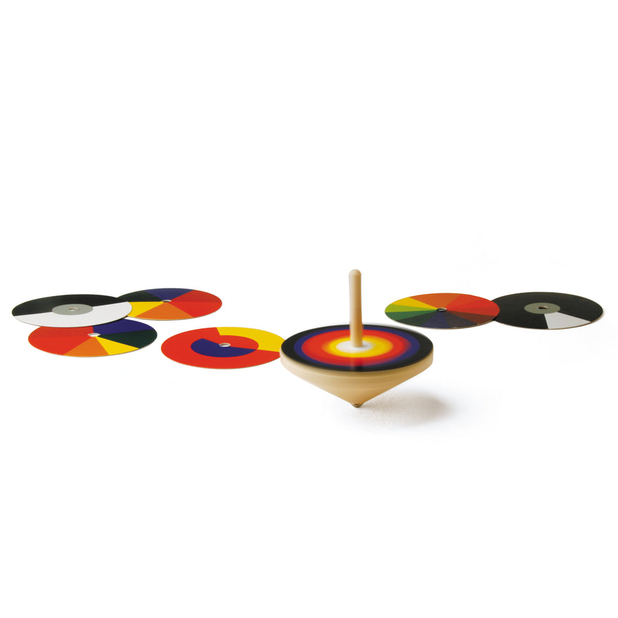 Naef Optical Mixer Of Colours spinning to pictured alongside different coloured discs