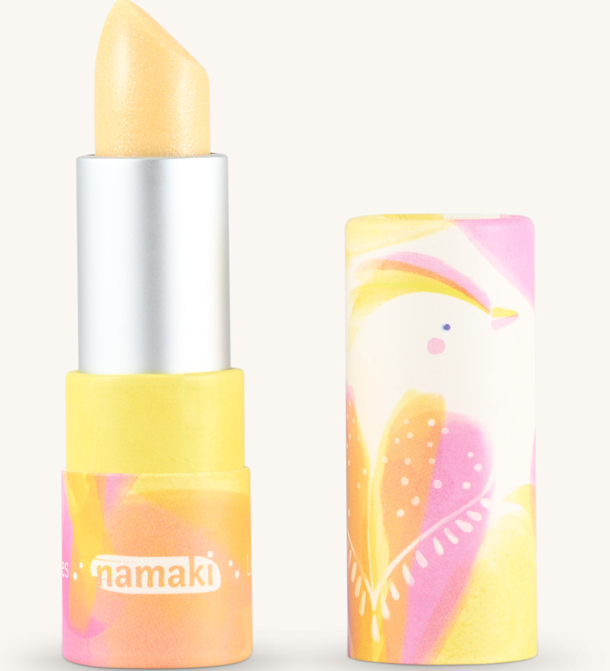 Namaki child friendly lip balm pictured with lid off 