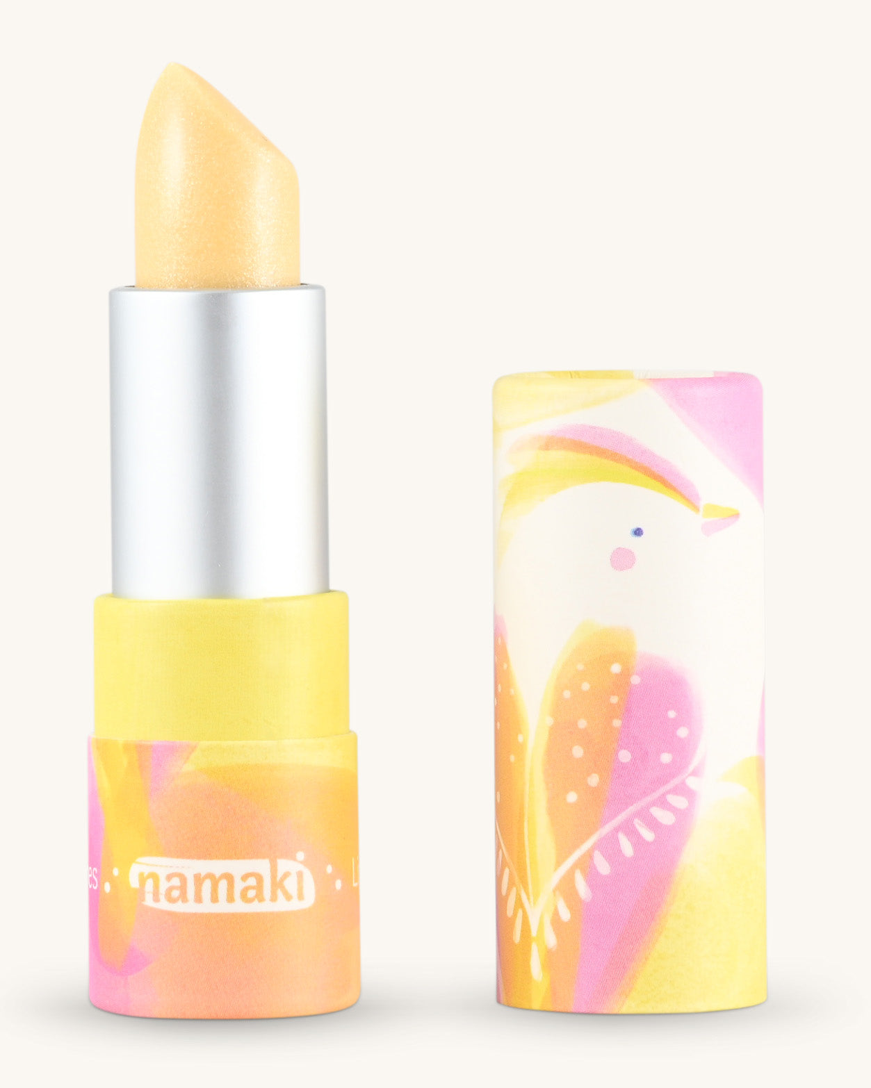 Namaki child friendly lip balm pictured with lid off 