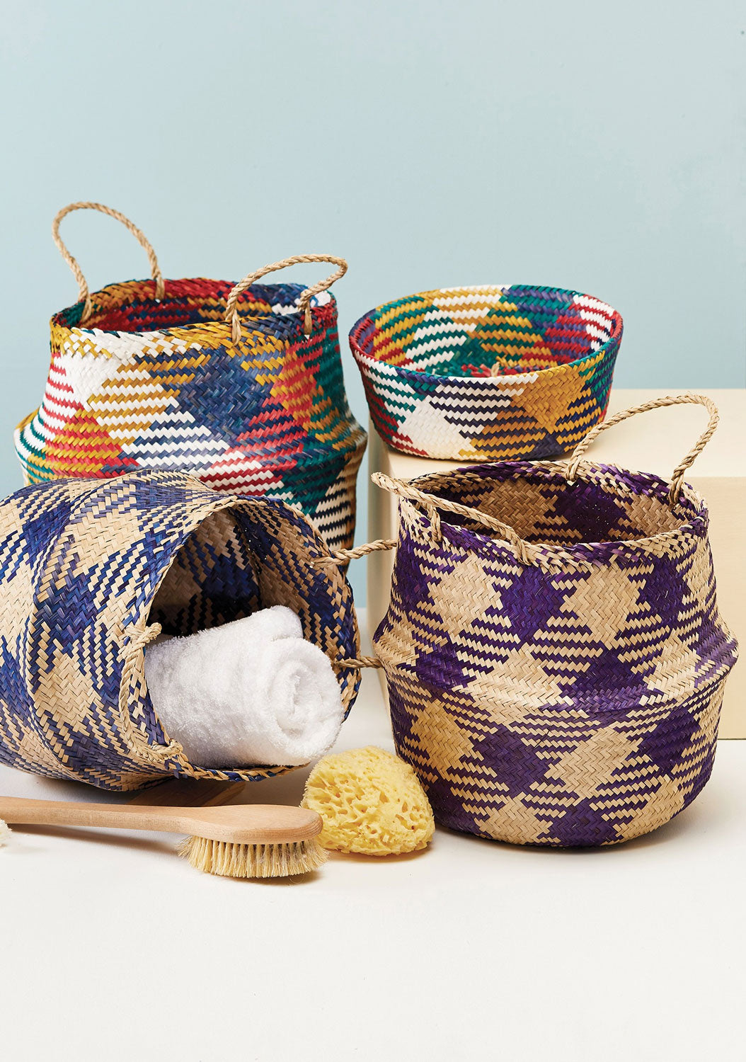 Collection of Namaste Multi-Coloured Seagrass Baskets