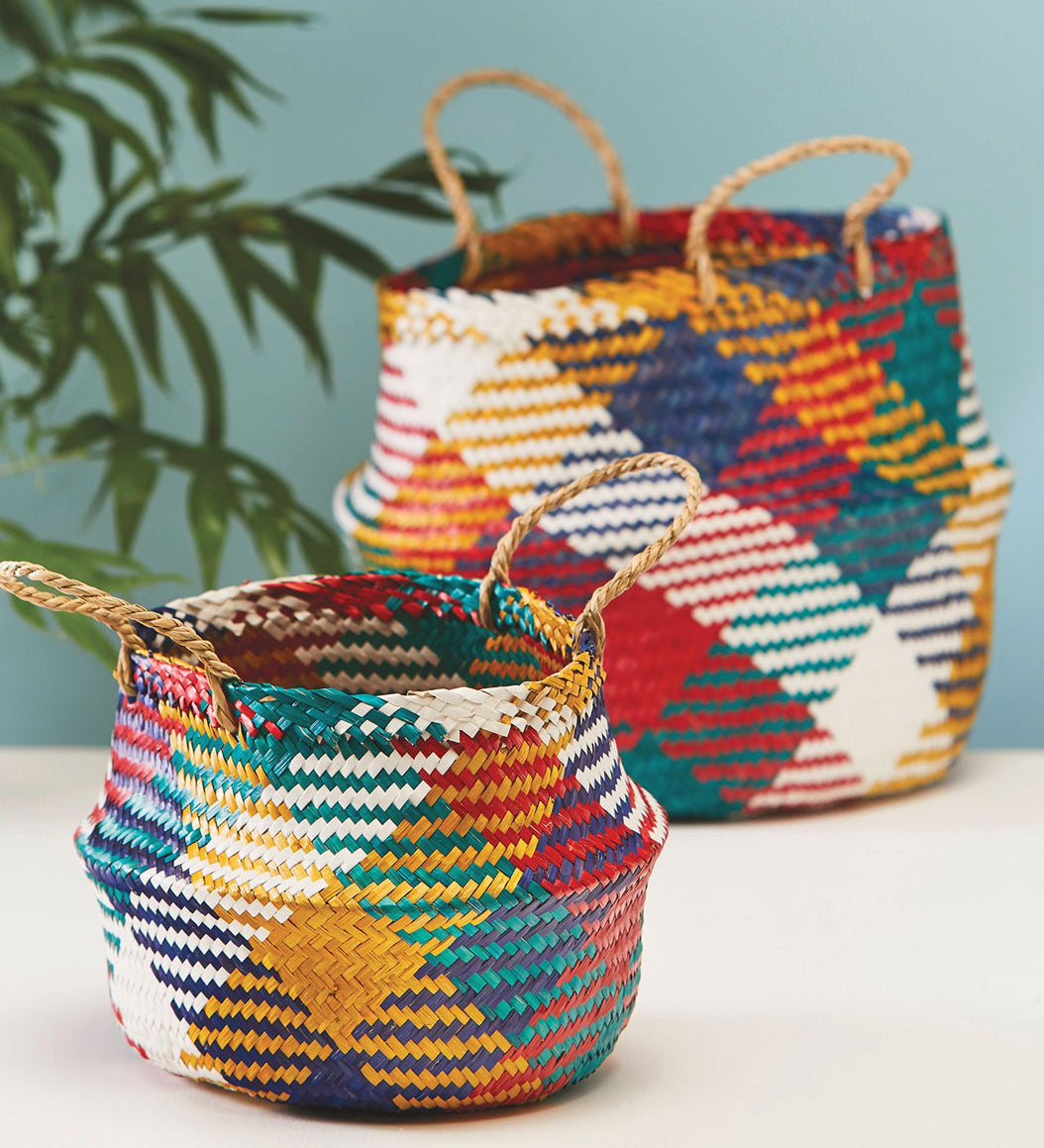 Namaste Multi-Colour Seagrass Basket with a larger sized basket pictured in the background