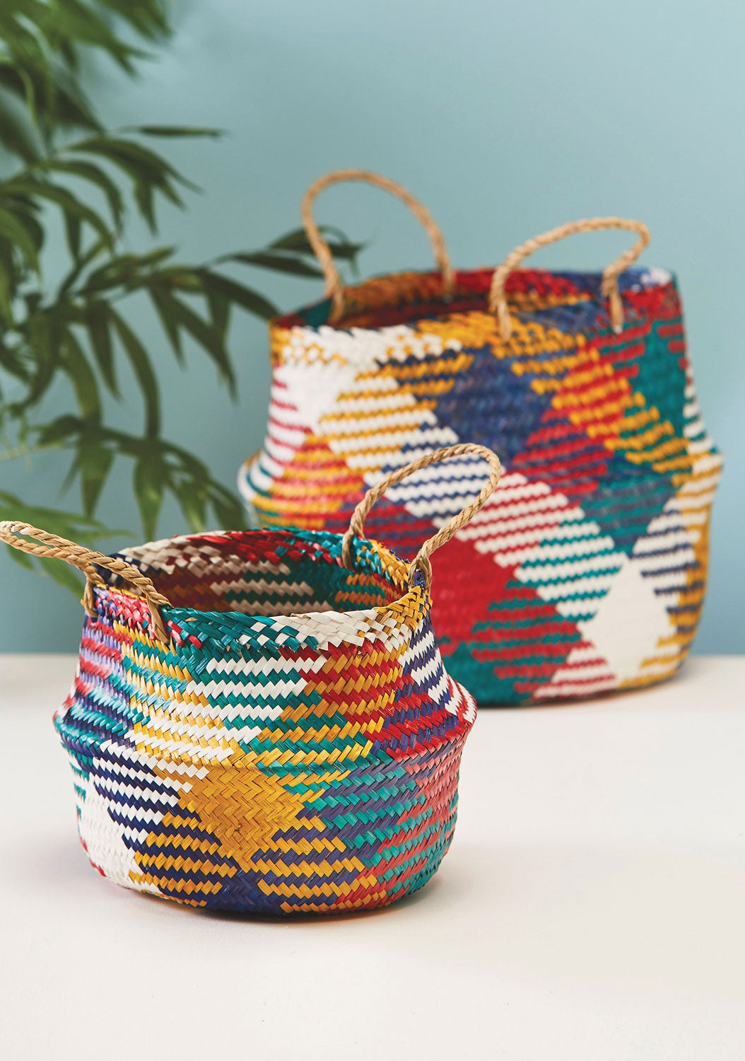 Namaste Multi-Colour Seagrass Basket with a larger sized basket pictured in the background