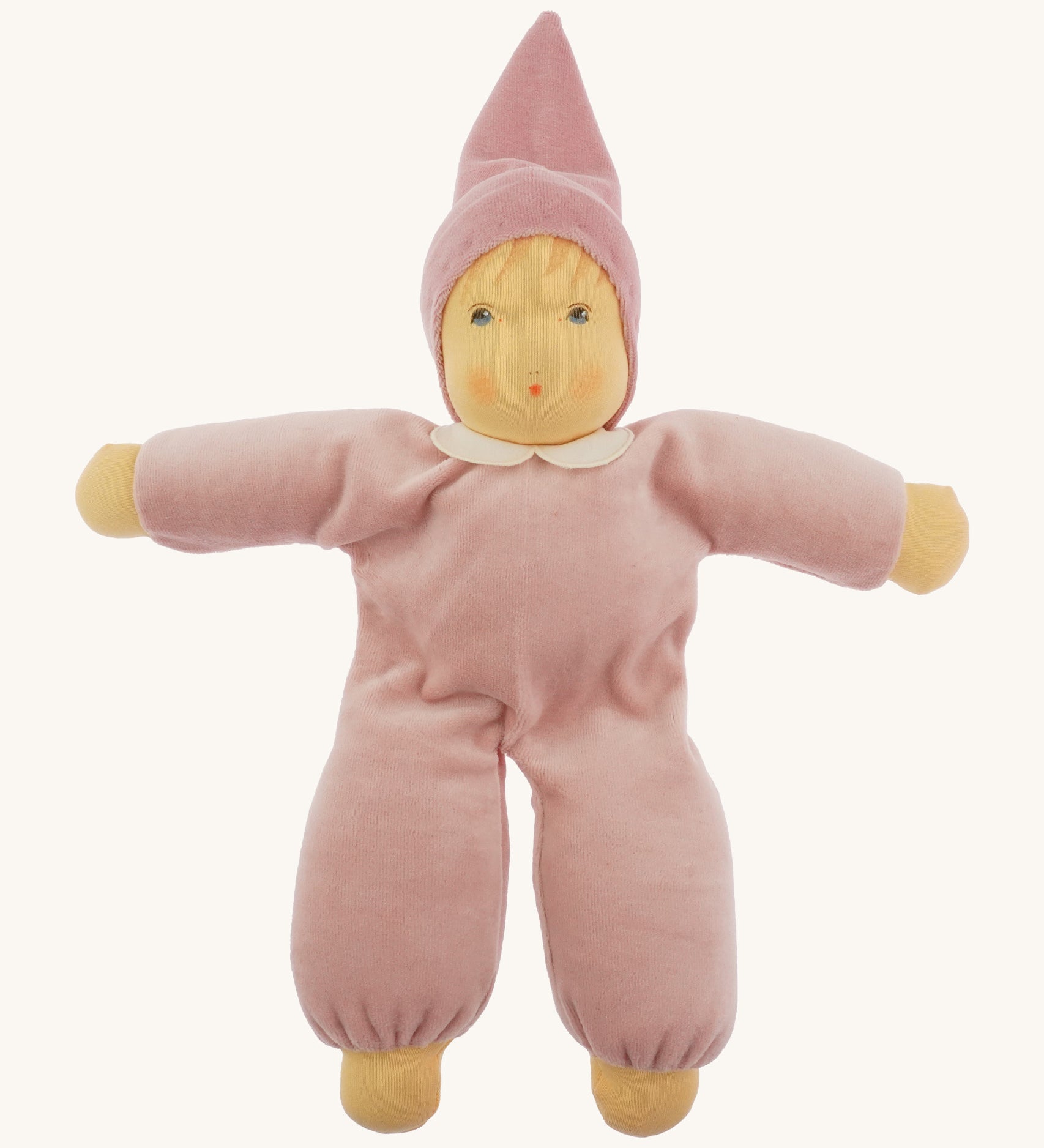 Nanchen Nani Waldorf Doll - Light pink organic doll on a cream background.