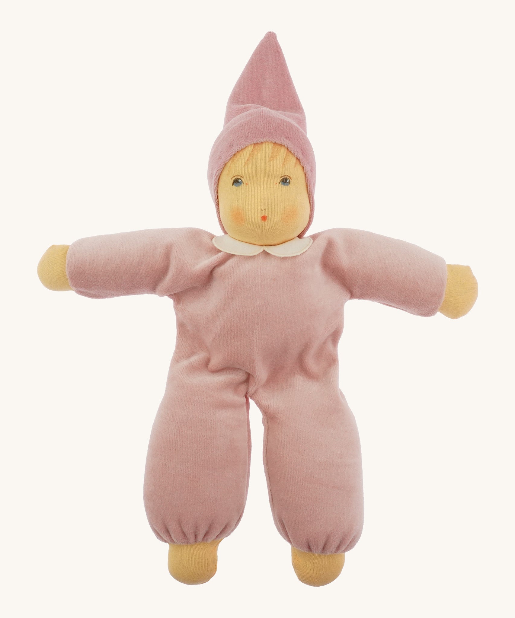 Nanchen Nani Waldorf Doll - Light pink organic doll on a cream background.