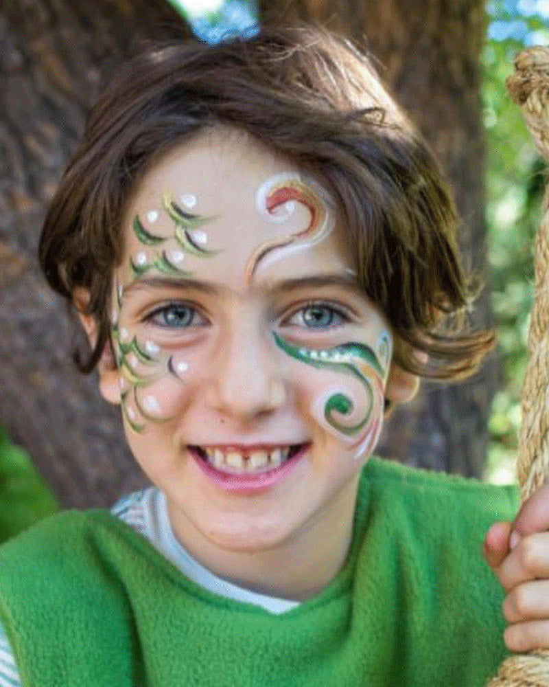 Close up of girl with a colourful flower painted on her cheek with Natural Earth eco-friendly kids face paint