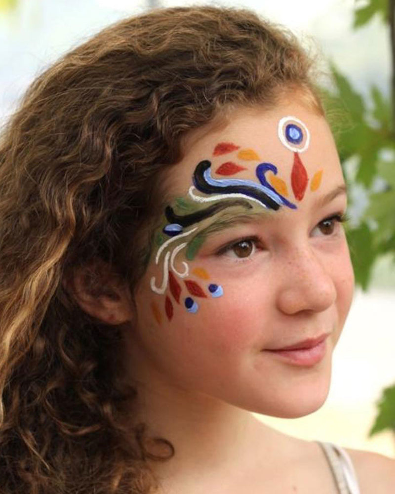 Close up of woman painted with Natural Earth multicoloured eco-friendly face paints