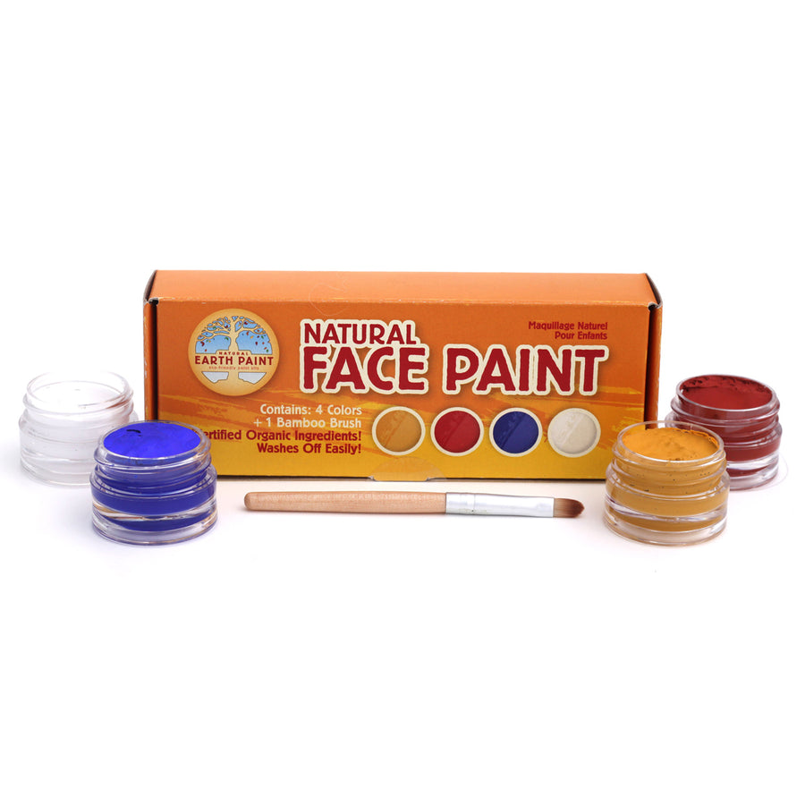 Natural Earth children's eco-friendly mini face painting kit laid out on a white background