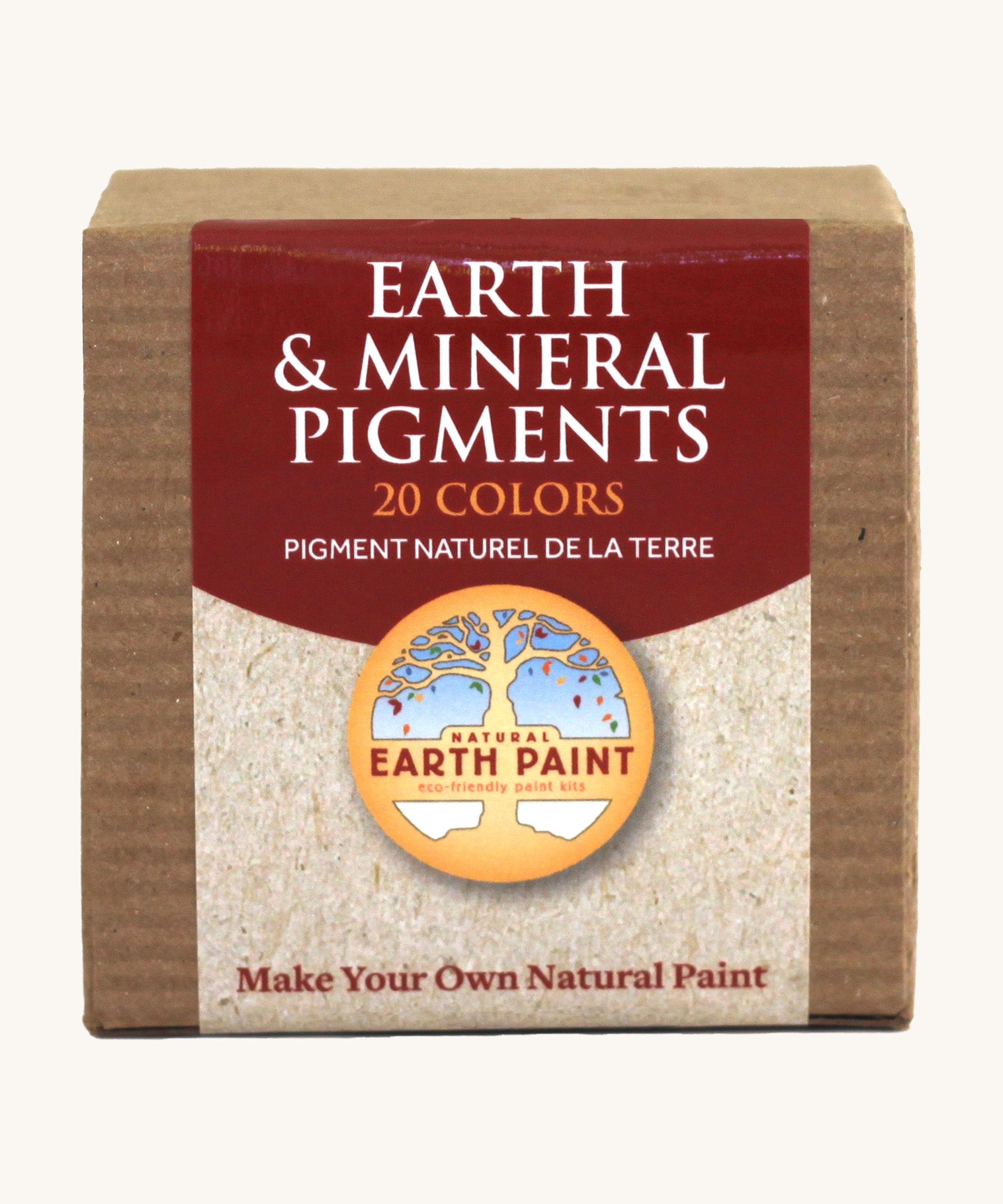 Natural Earth Paint 20 colour pigments cardboard packaging front detail