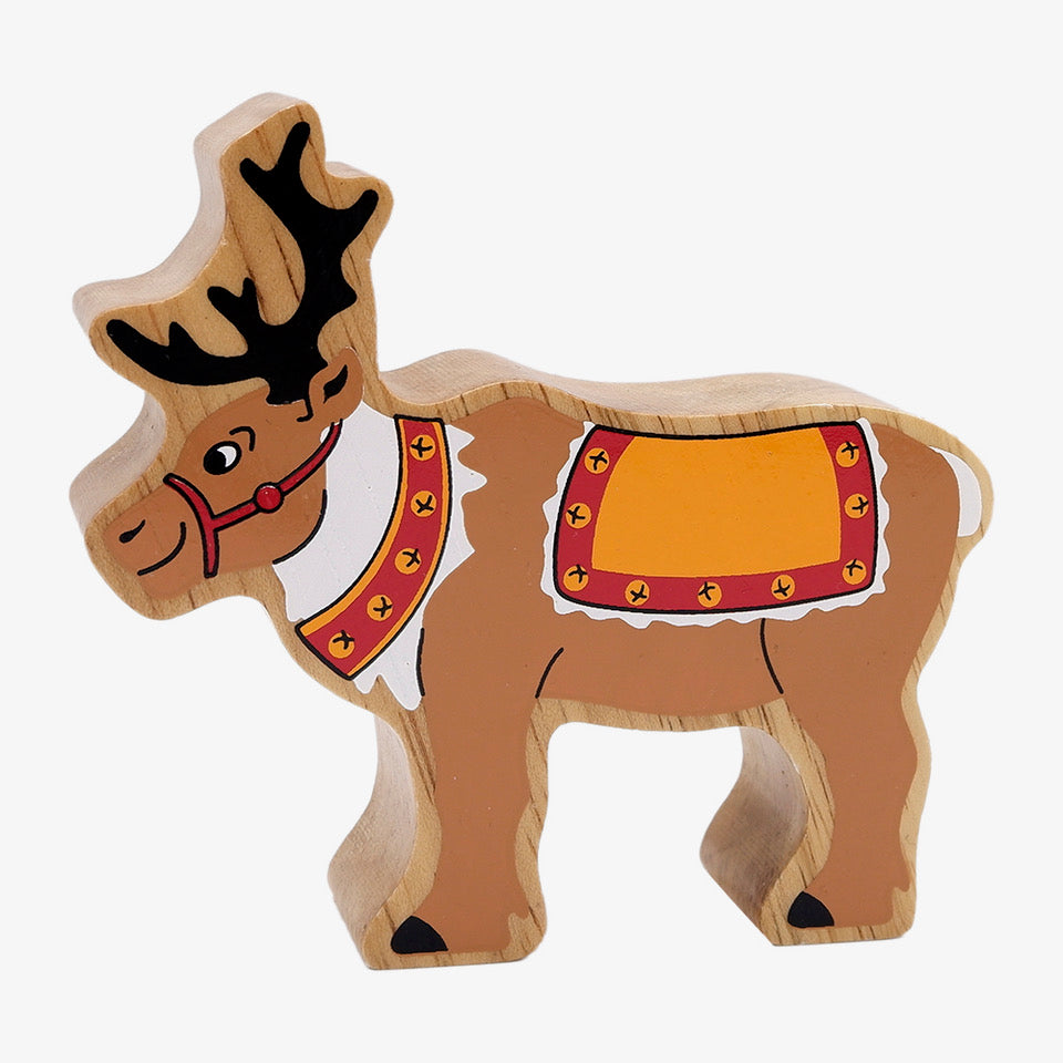 Wooden Lanka Kade reindeer with red reins