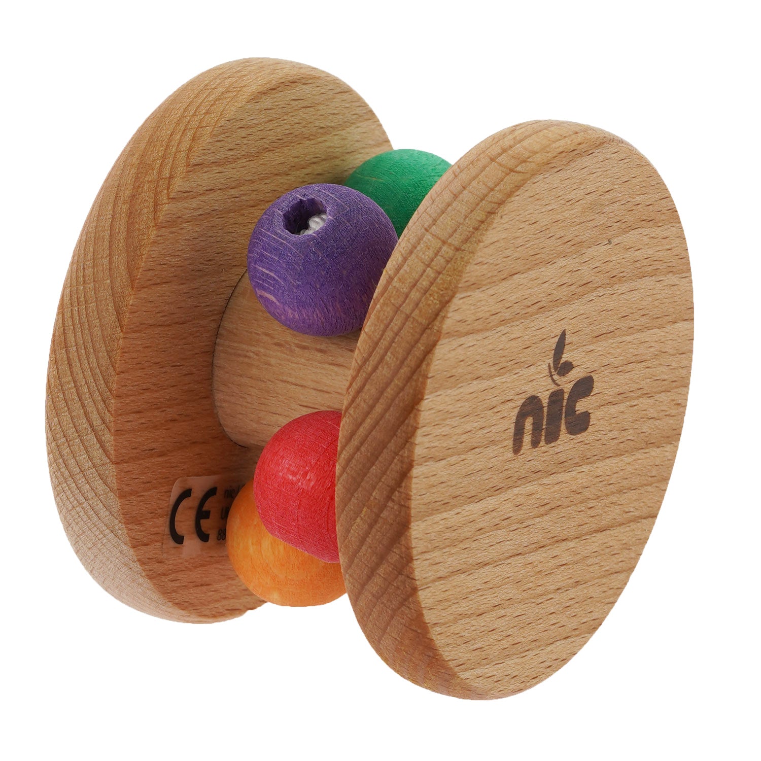 Nic Wooden Rolling Rattle  pictured on a plain packground