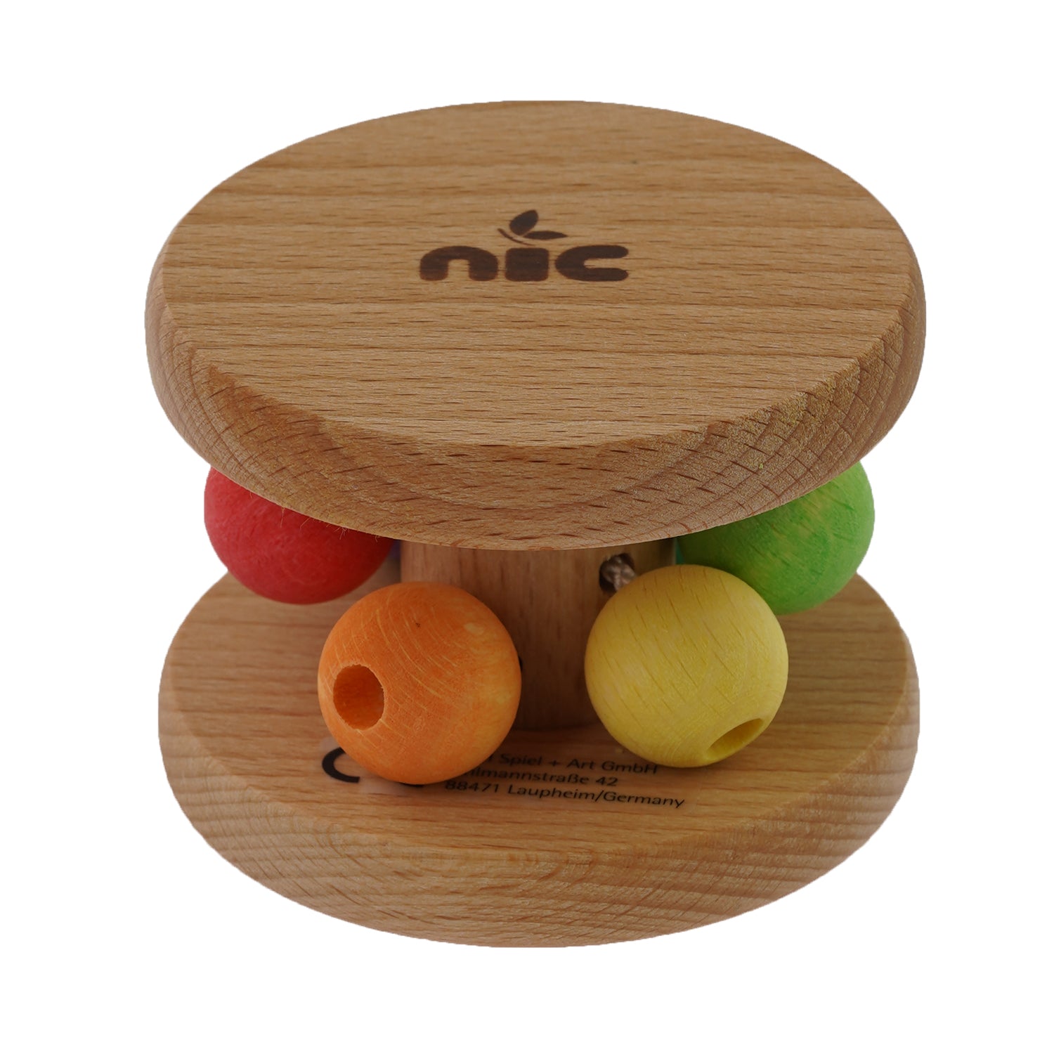 Nic Wooden Rolling Rattle  pictured on a plain packground