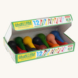 OkoNorm 12 pack of Cone Vegan Wax Crayons, shown in their cardboard packaging box.