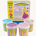 OkoNorm Pastel Colours non-toxic Finger Paints. One pot each of blue, purple, light pink and fuschia.