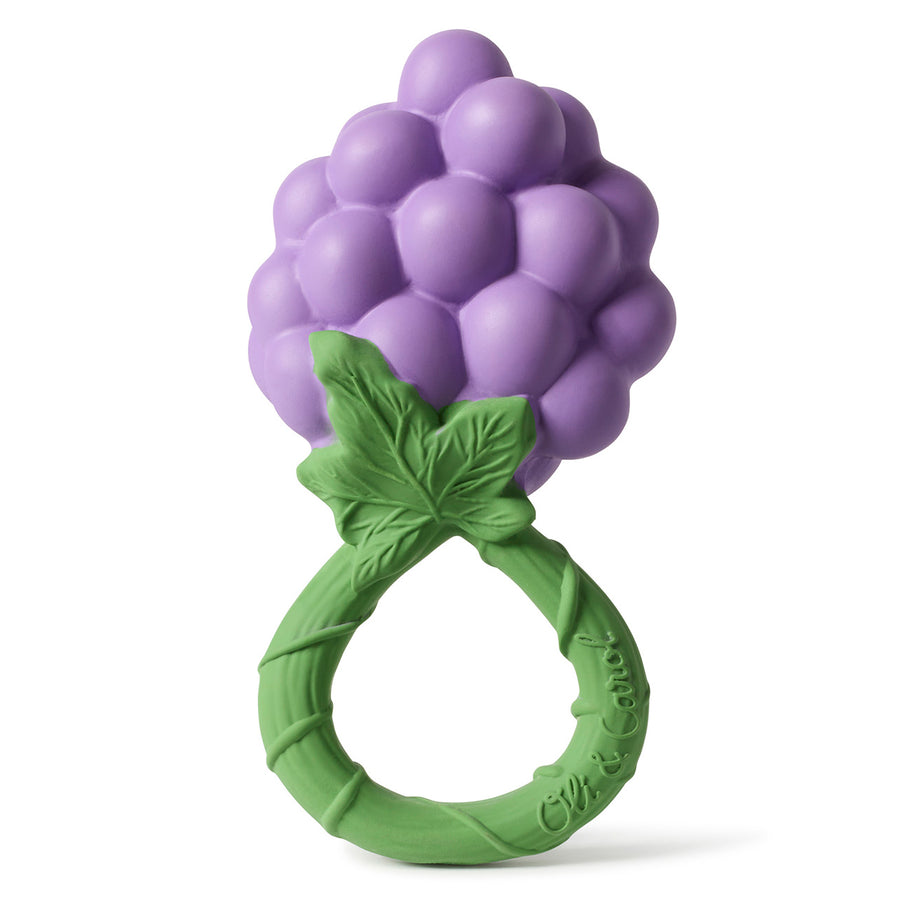 Oli & Carol Grape Rattle Teether pictured on a plain background