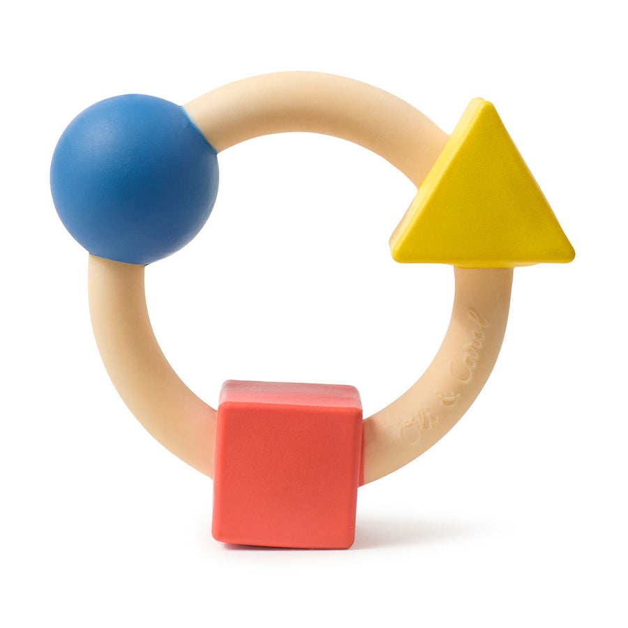 Oli & Carol X Bauhaus Movement Teething Ring pictured on a plain white background