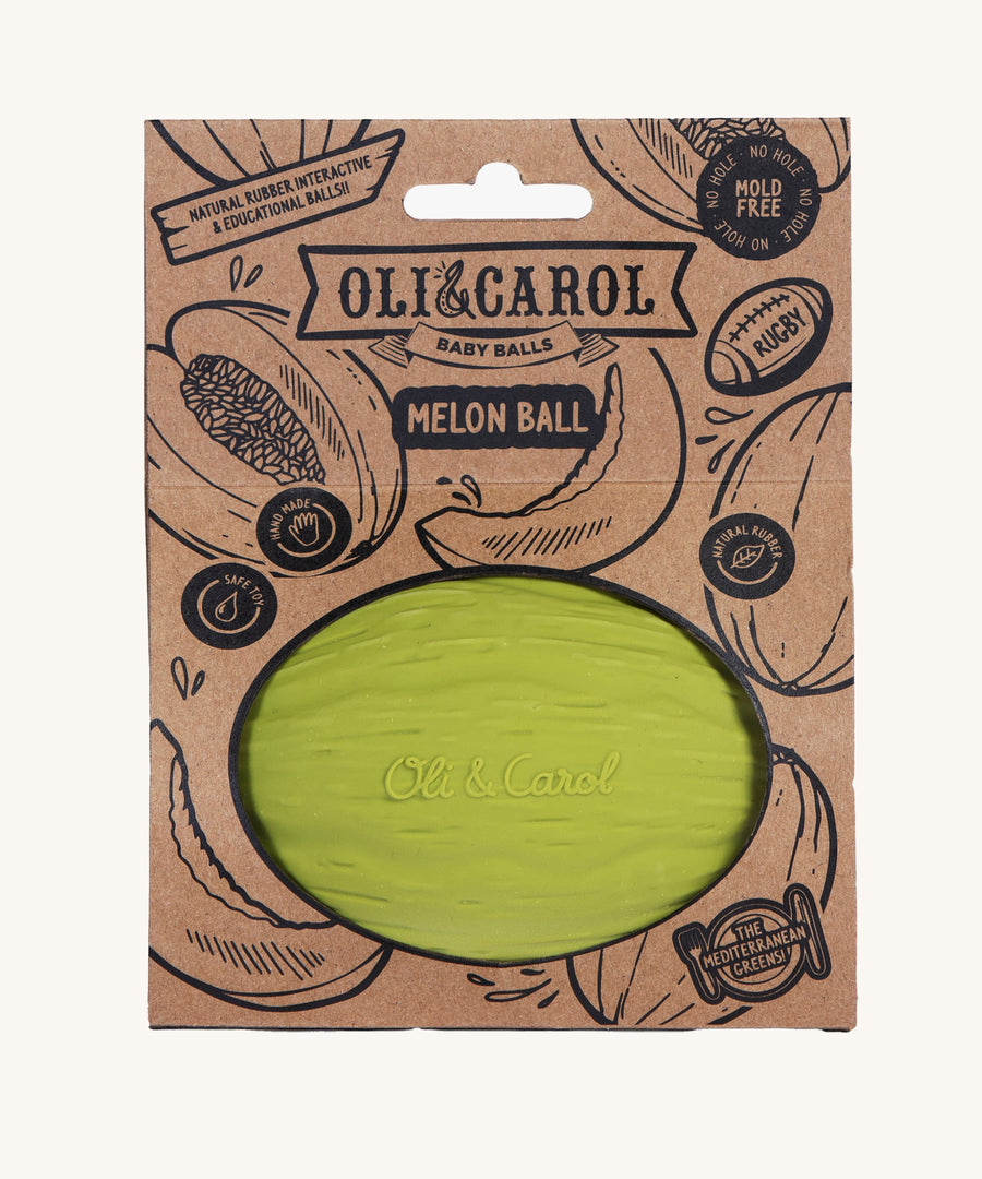 Oli & Carol 100% Natural Rubber Baby Sensory Ball - Melon on a plain background. 