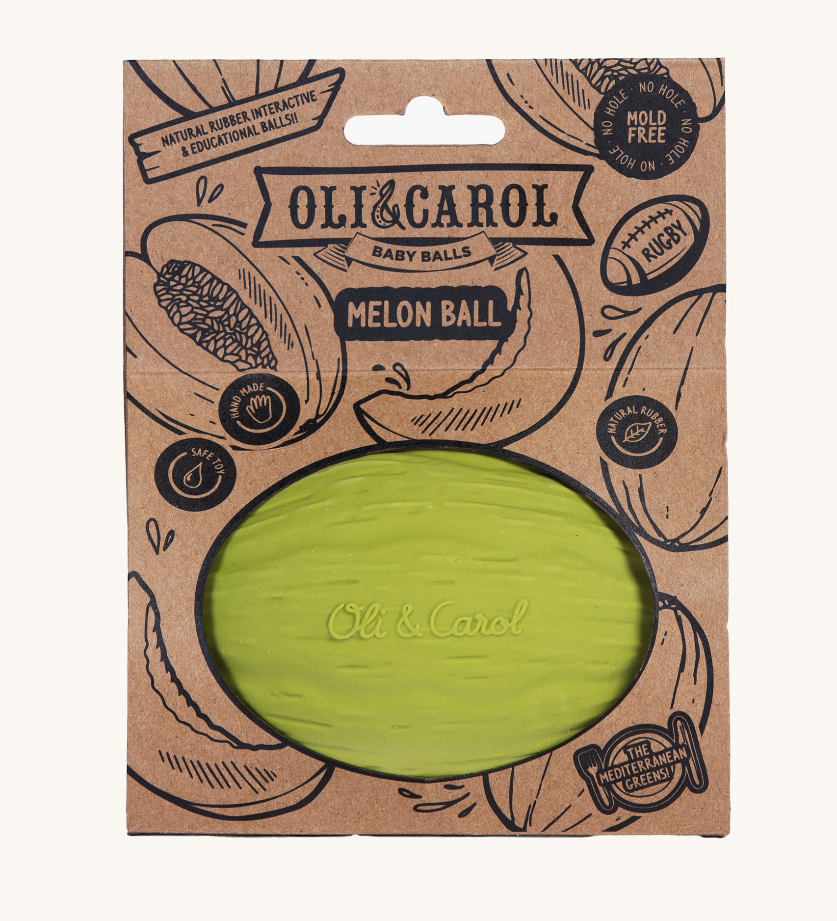 Oli & Carol 100% Natural Rubber Baby Sensory Ball - Melon on a plain background. 