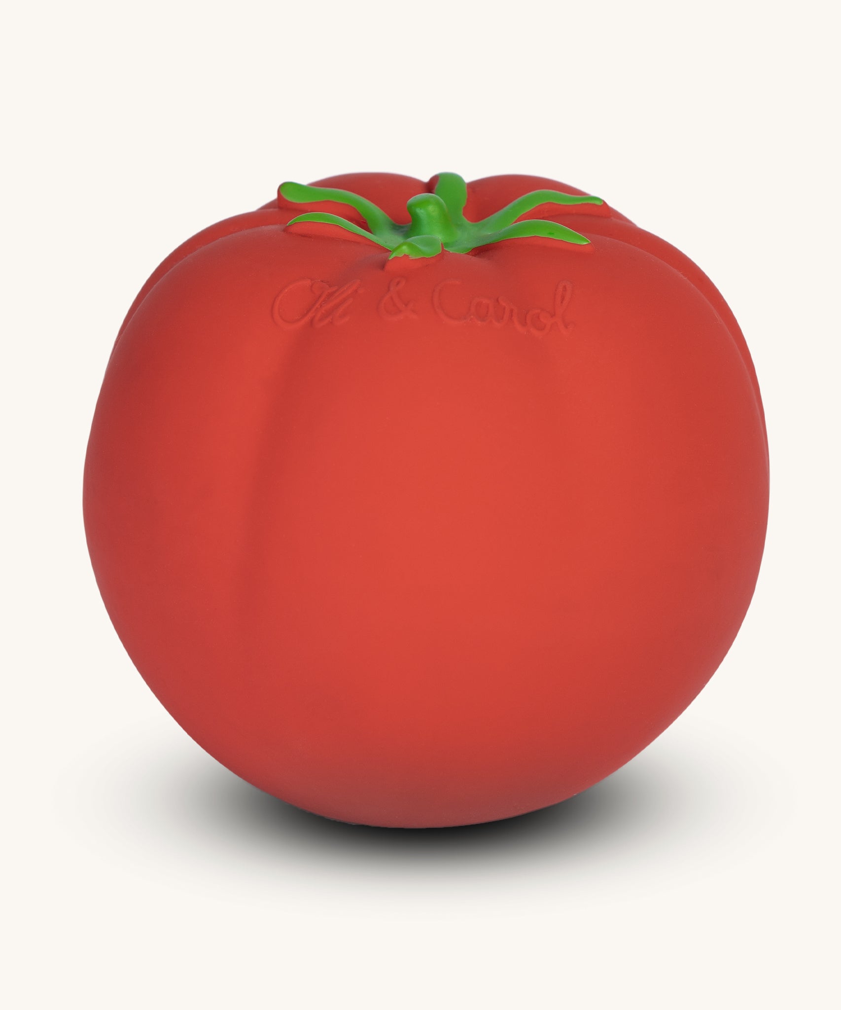 Oli & Carol 100% Natural Rubber Baby Sensory Ball - Tomato on a plain background. 