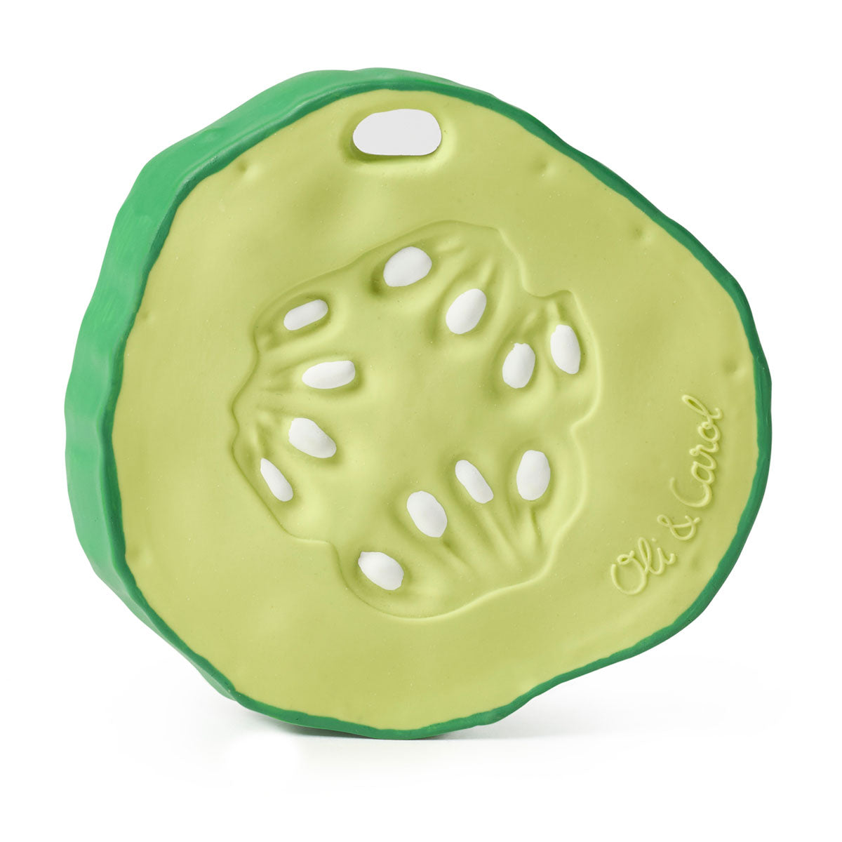 Oli & Carol Pepino The Cucumber natural rubber toy pictured on a plain white background