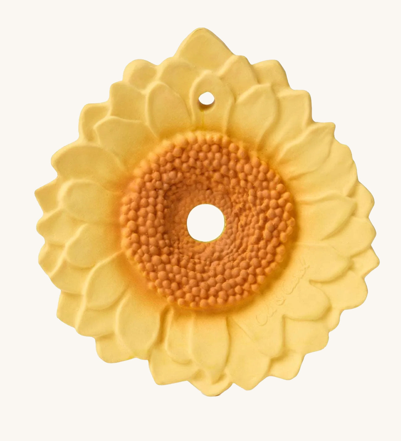 Oli & Carol yellow coloured Sun The Sunflower Baby Teether with raised textured detailing