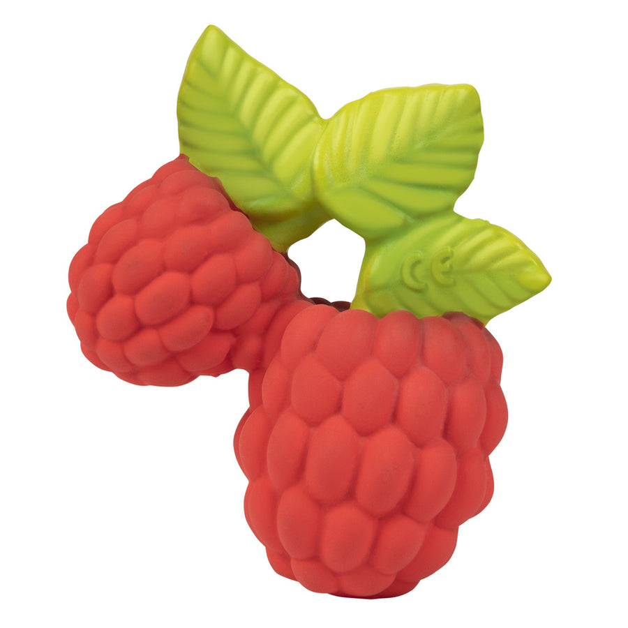 Oli and carol valery the rapsberry eco-friendly natural rubber food teething toy on a white background