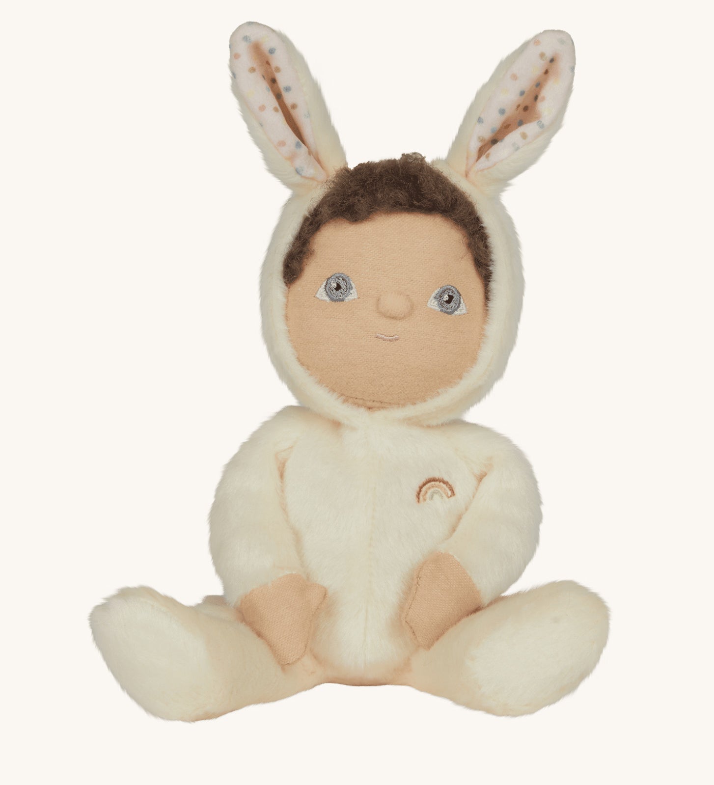 Olli Ella cream coloured Basil Bunny Dinky Dinkum Doll in a seated position