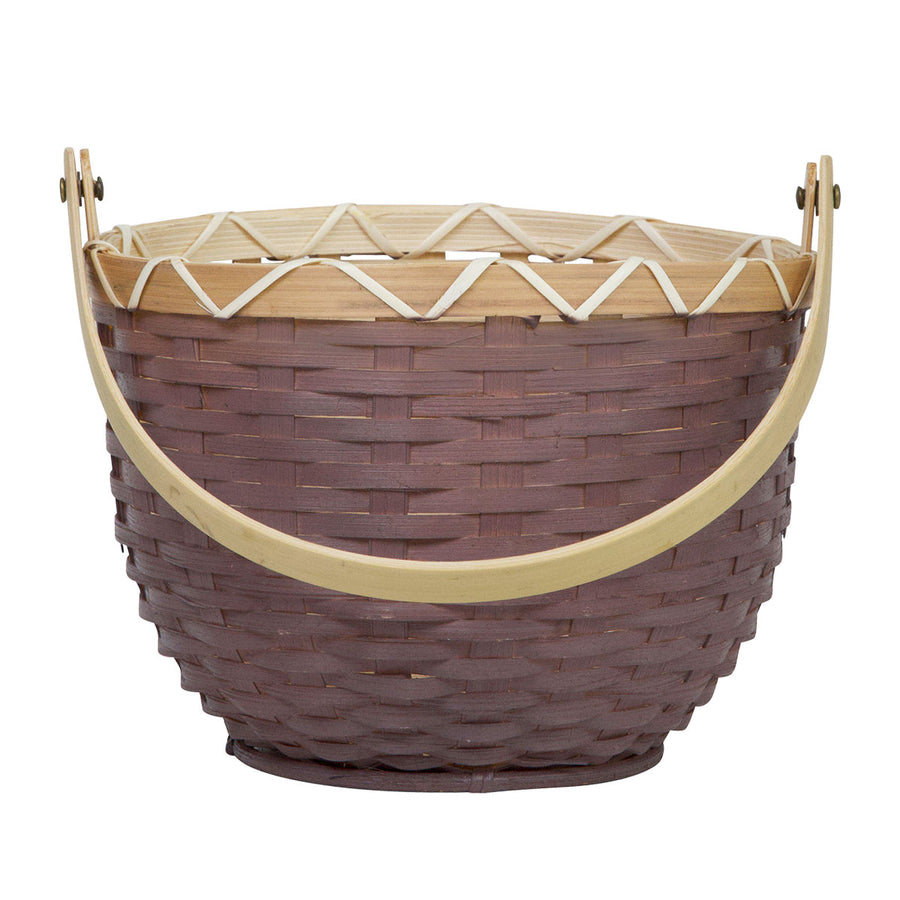 Olli Ella Small Berry Purple Blossom Basket with handle down pictured on a plain white background