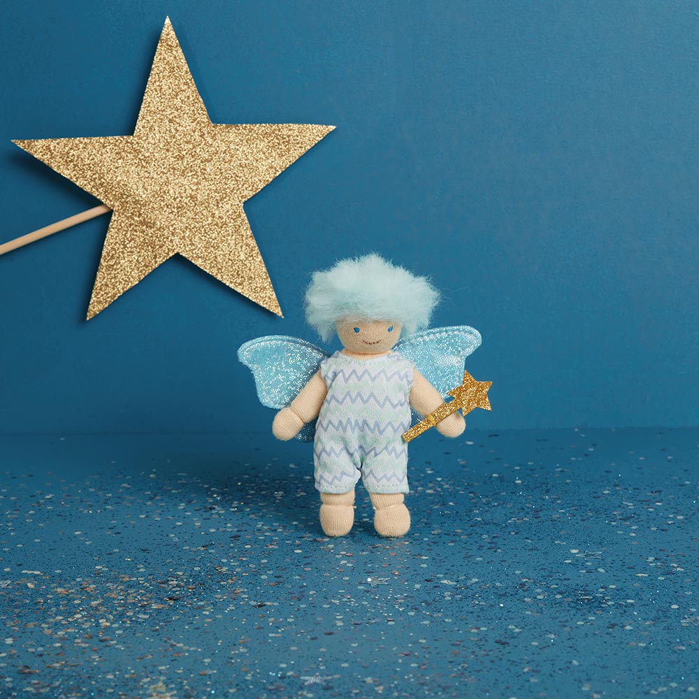 Olli Ella Willow the Worry Fairy with a gold glitter wand in the background