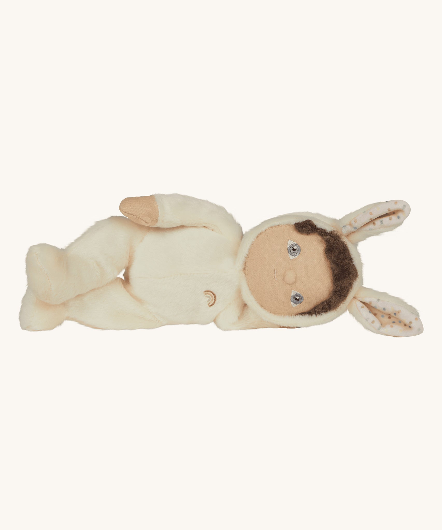 Olli Ella cream coloured Basil Bunny Dinky Dinkum Doll in a side laying position