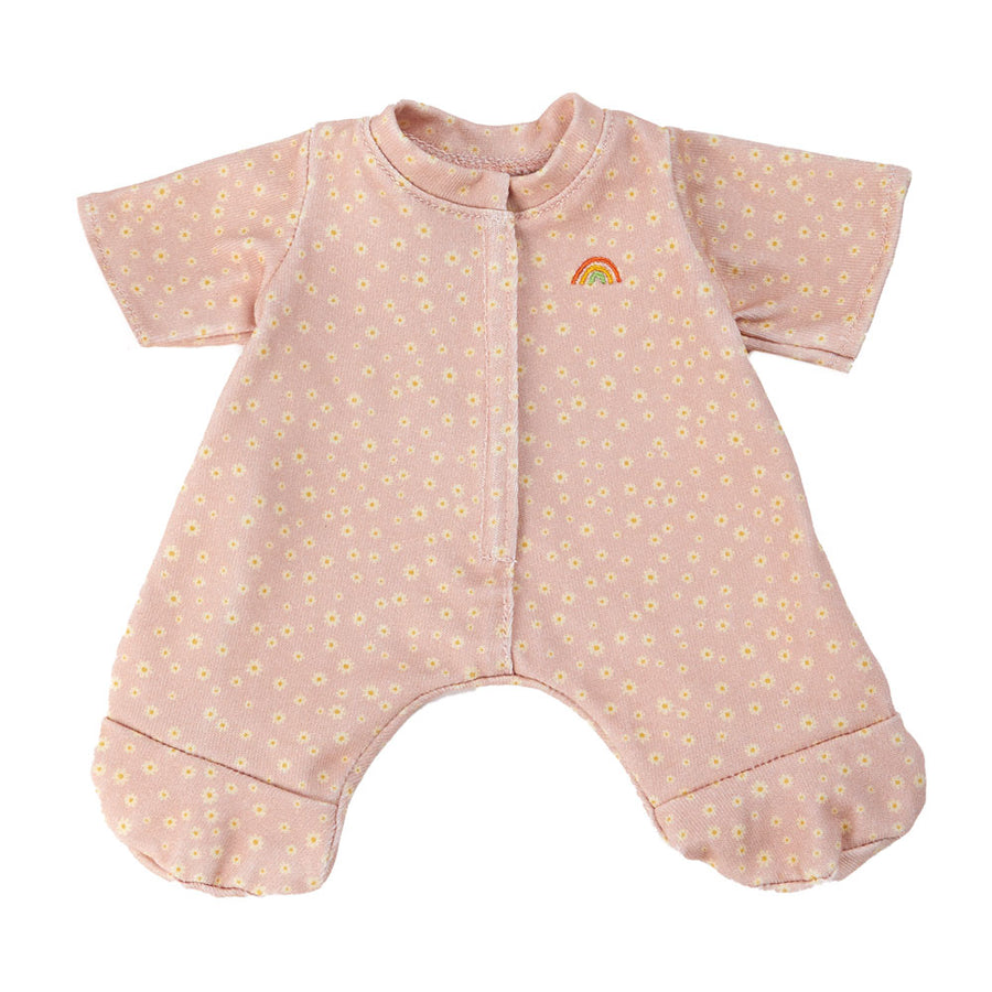 Olli Ella childrens eco-friendly doll pyjamas in the pink daisy print on a white background