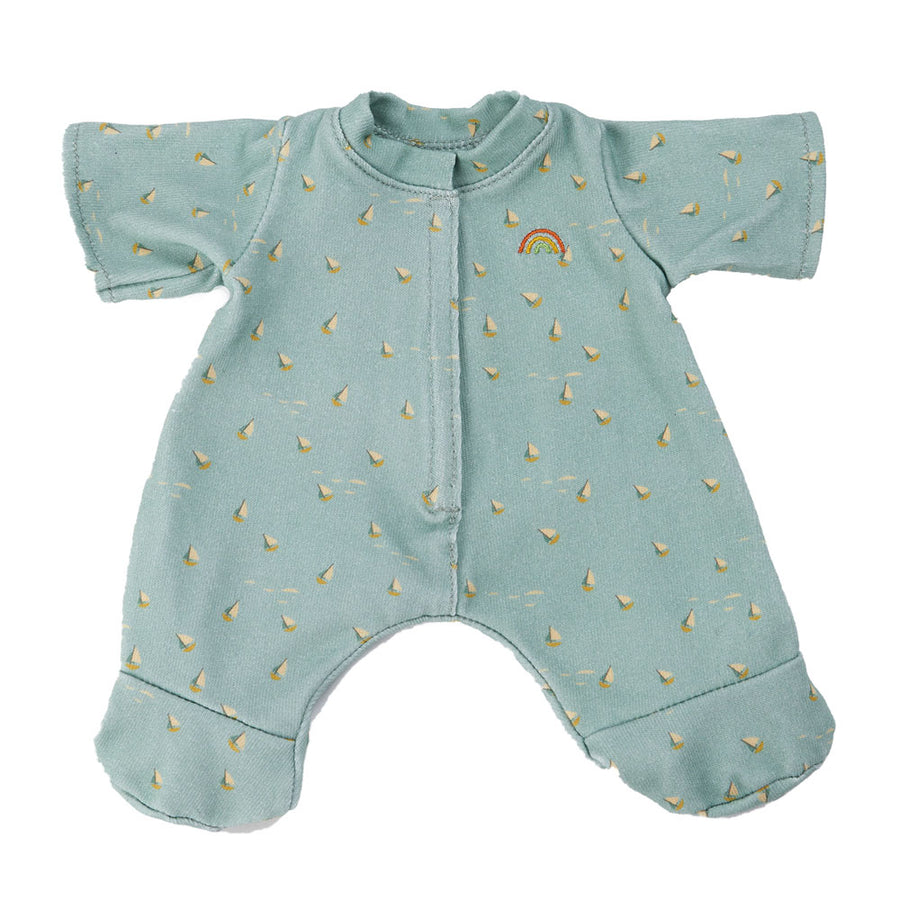 Olli Ella childrens eco-friendly doll pyjamas in the blue boat print on a white background