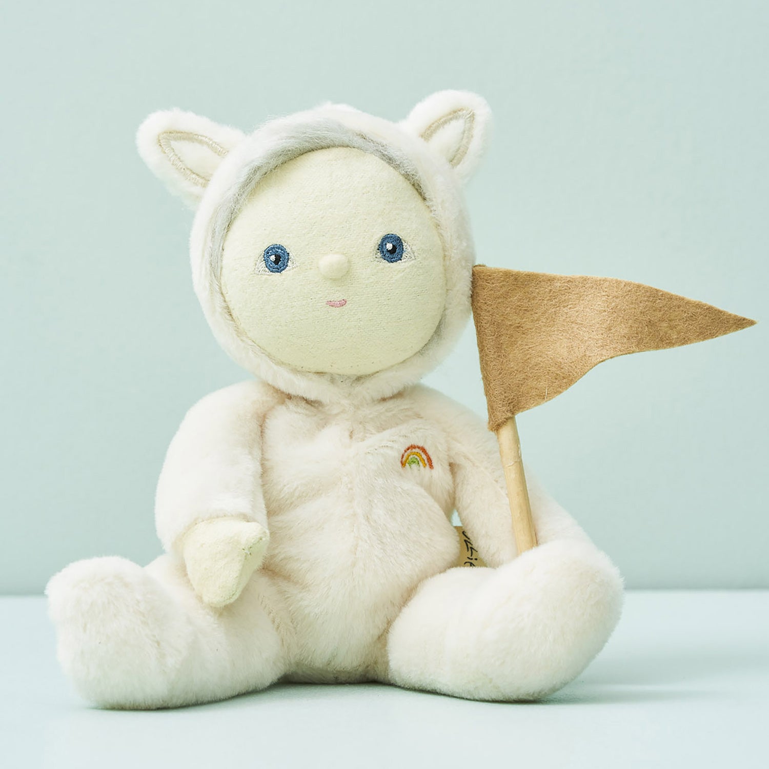 Olli Ella Dinky Dinkum Doll - Fifi Fox. The doll faces forward and holds a fabric flag in its paw.