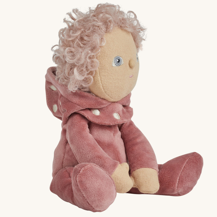 Olli Ella Dinky Dinkum Doll - Tilly Toadstool. The doll sits at a slight three-quarter angle with the hood down revealing its full head.