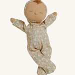 An Olli Ella Dozy Dinkum Doll Custard with a Garden Floral print outfit on a plain background. 