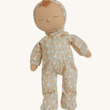 An Olli Ella Dozy Dinkum Doll Custard with a Garden Floral print outfit on a plain background. 