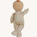 An Olli Ella Dozy Dinkum Doll Custard with a Garden Floral print outfit on a plain background. 