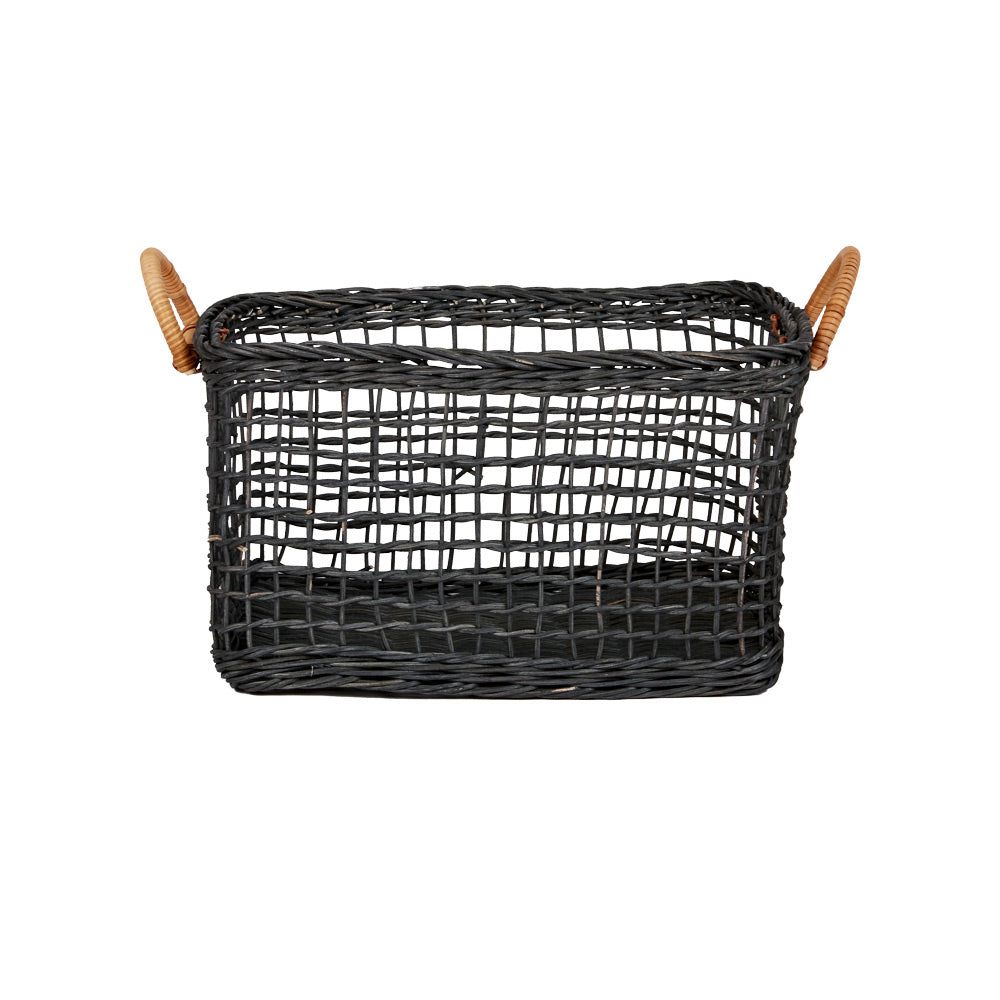 Medium olli ella eco-friendly woven rattan cabouche basket in the ink colour on a white background