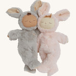 Olli Ella Lullaby Bunny Cozy Dinkums pictured on a plain background. 