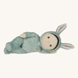 Olli Ella mint green coloured Biscuit Bunny Dinky Dinkum Doll in a side laying position