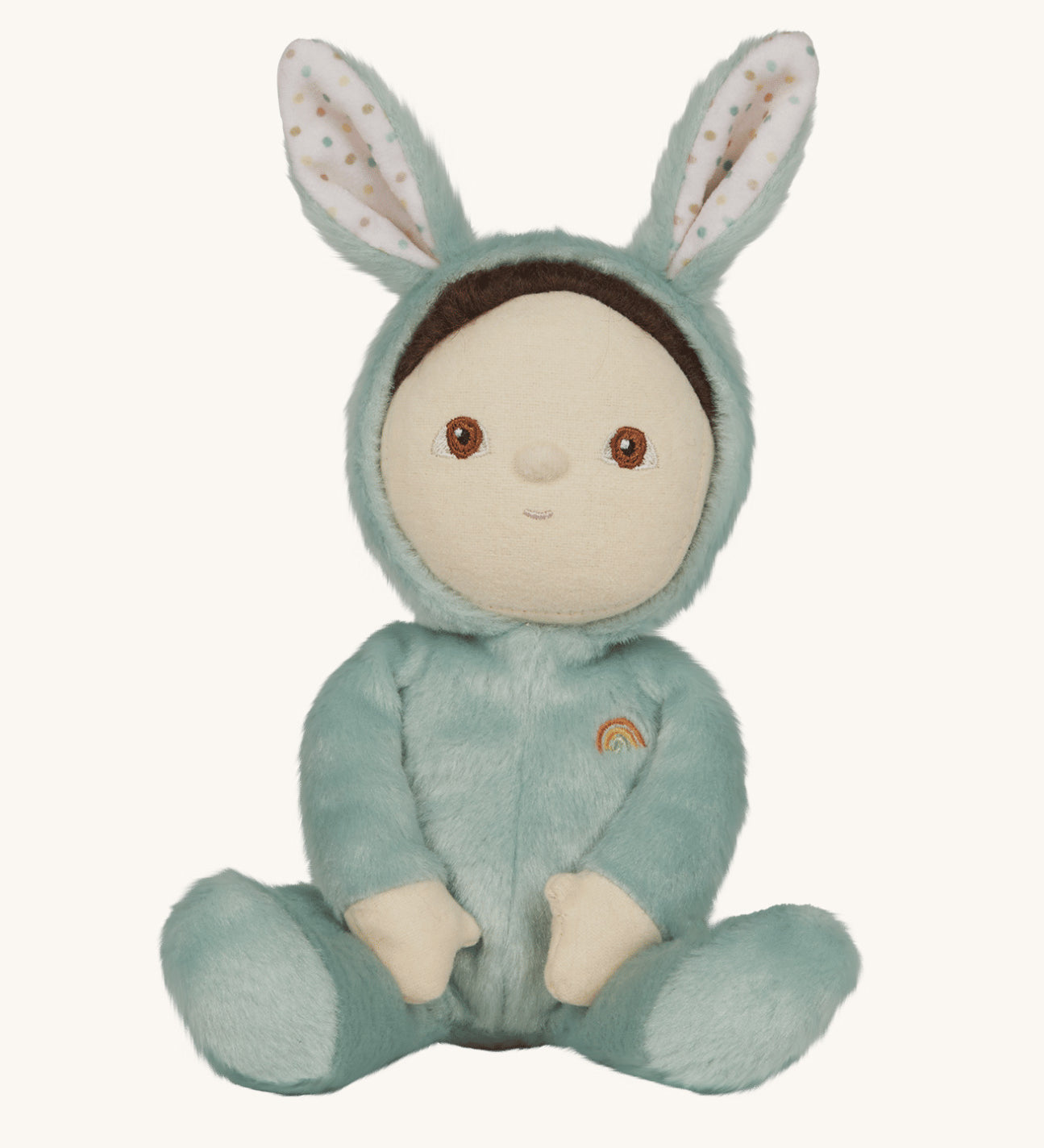 Olli Ella mint green coloured Biscuit Bunny Dinky Dinkum Doll in a seated position